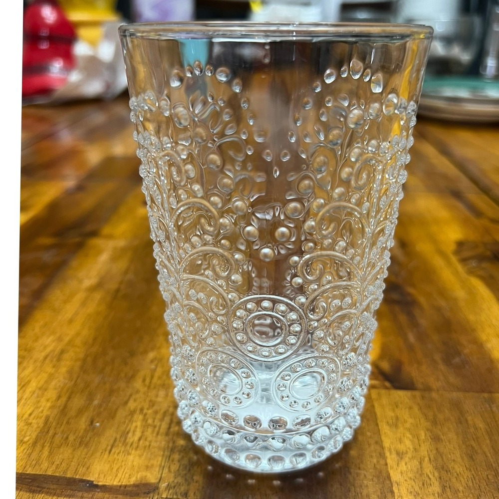 Drinking Glasses Set of 4 OS Clear Very Good Embossed Textured Scroll - Picture 6 of 6